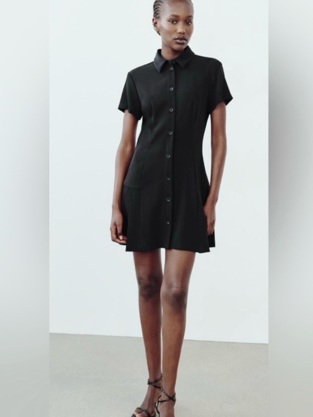 Classic Black Button-Front Shirt Dress